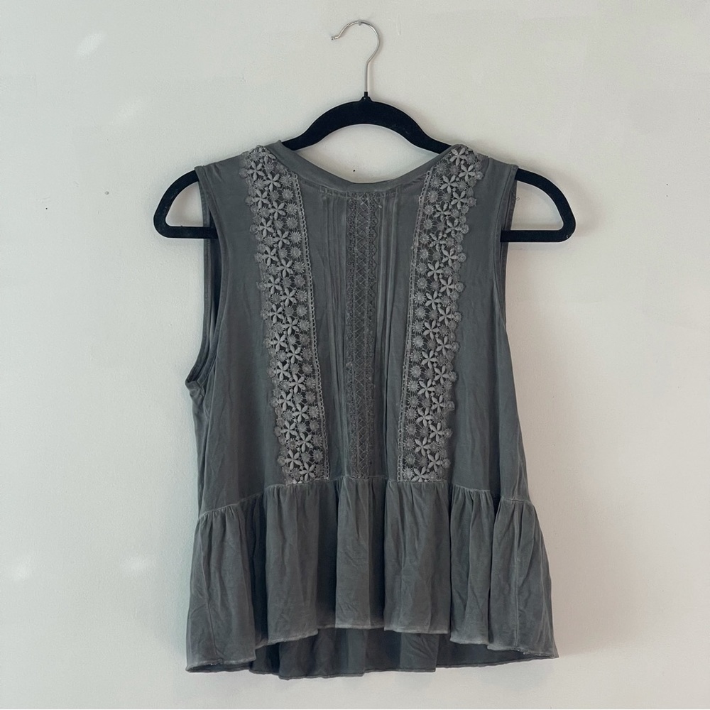 Almost Pink Peplum Embroidered Distressed Top